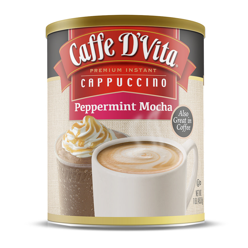 Peppermint Mocha Cappuccino - Case of 6 - 1 lb. cans (16 oz.) - Foodservice