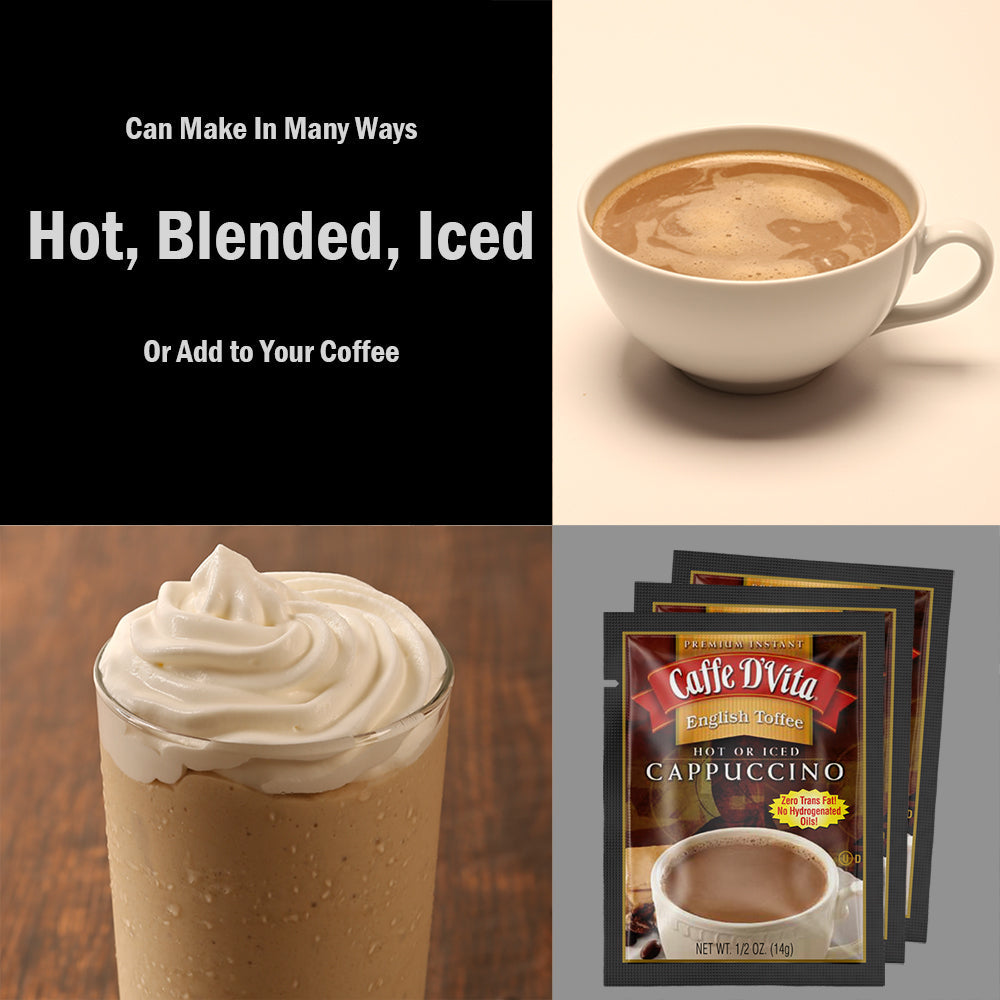 English Toffee Cappuccino Envelopes - 3 sleeves of 24 packs - Foodservice