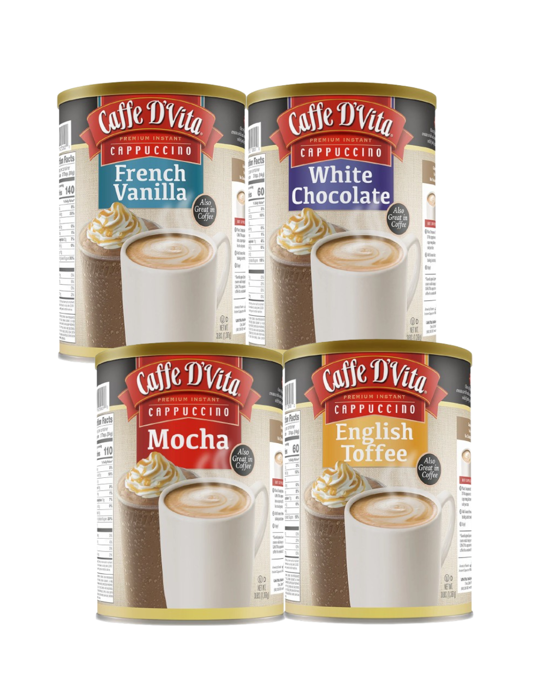 Caffe D'Vita Cappuccinos 4 - 3lb Canisters - Foodservice