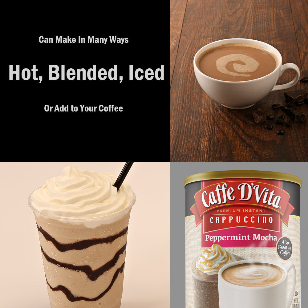 Peppermint Mocha Cappuccino - Case of 6 - 1 lb. cans (16 oz.) - Foodservice