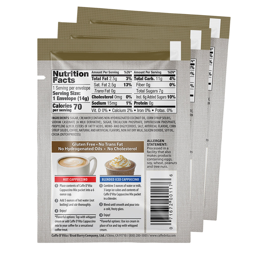 Hazelnut Cappuccino Envelopes - 3 sleeves of 24 packs - Foodservice