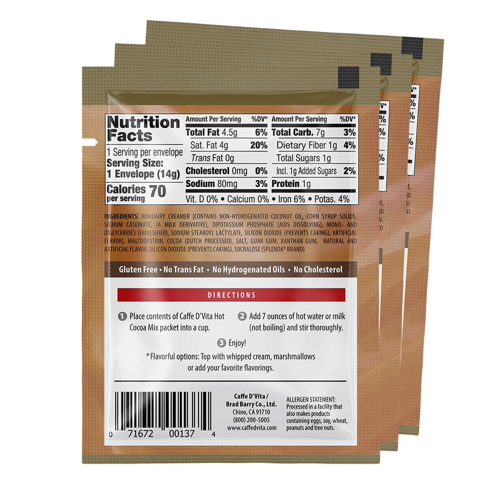 Sugar Free Hot Cocoa Envelopes - 3 sleeves of 12 packs - Foodservice