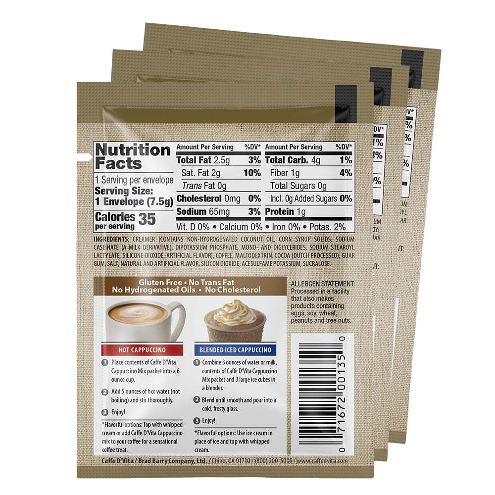 Sugar Free Mocha Cappuccino Envelopes - 3 sleeves of 24 packs - Foodservice