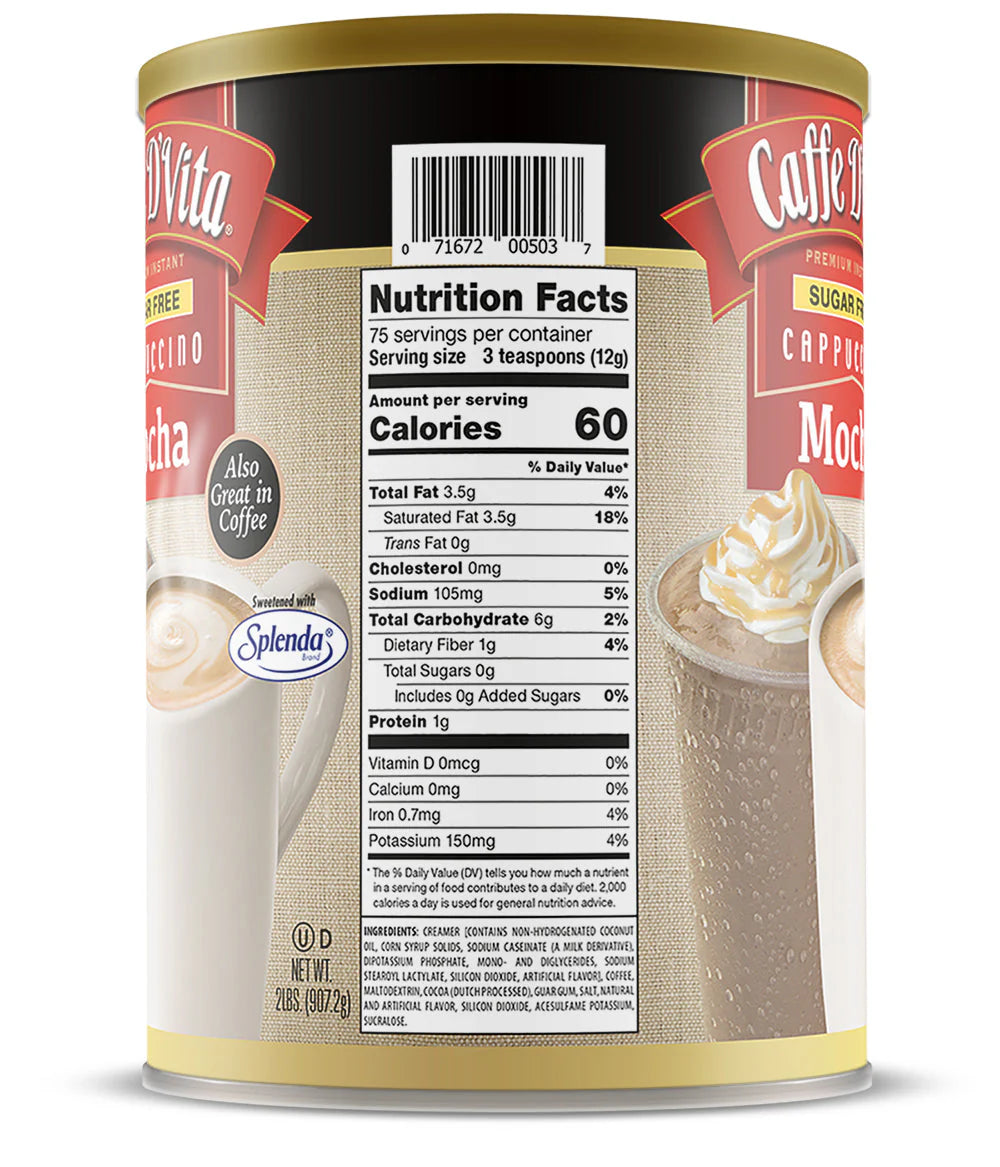 Sugar Free Mocha Cappuccino - Case of 4 Cans - 2 lb. (32 oz.) Foodservice