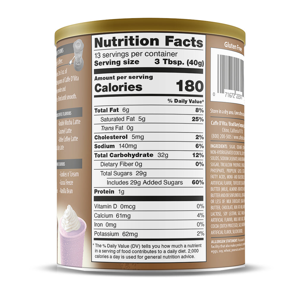 Toffee Coffee Latte Blended Iced Coffee Frappe - Case of 6 - 19 oz. cans - Foodservice
