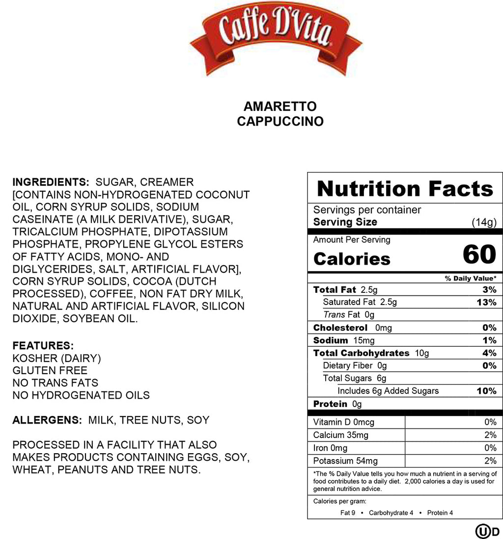 Amaretto Cappuccino - Case of 6 - 1 lb. cans (16 oz.) - caffedvita