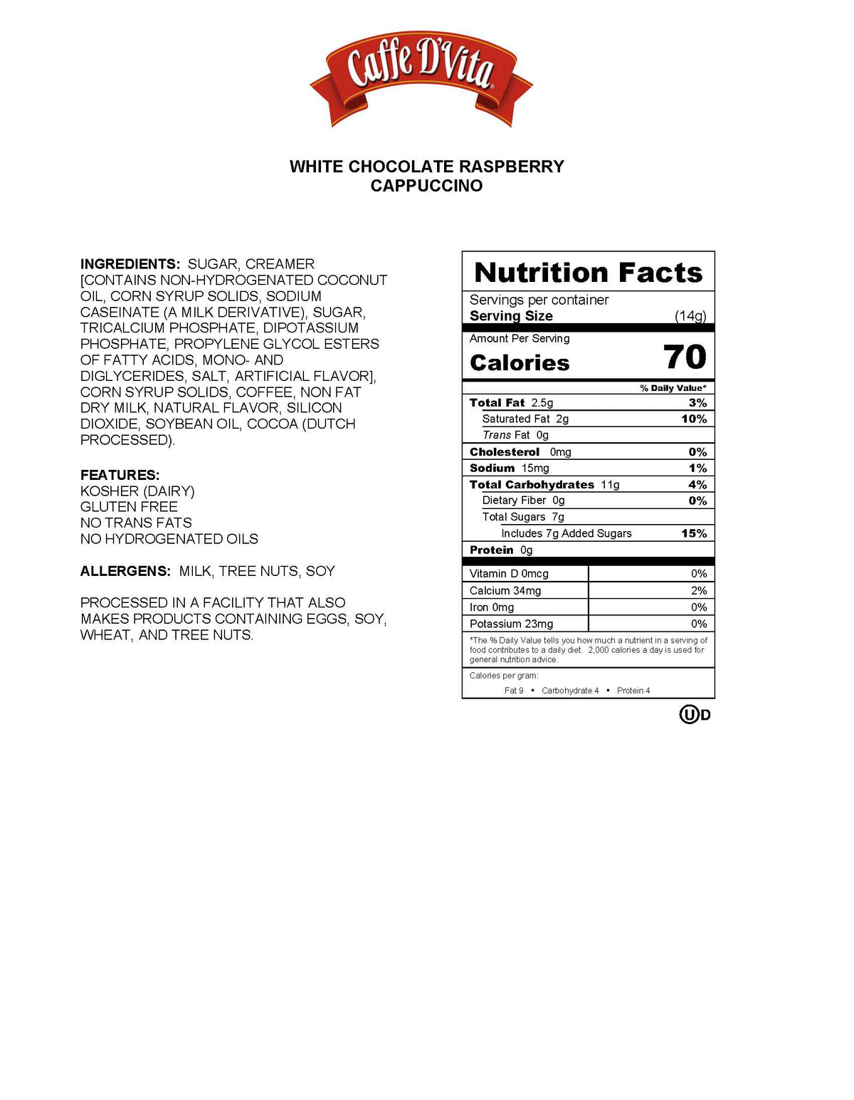 White Chocolate Raspberry Cappuccino - Case of 6 - 1 lb. cans (16 oz.) - Foodservice