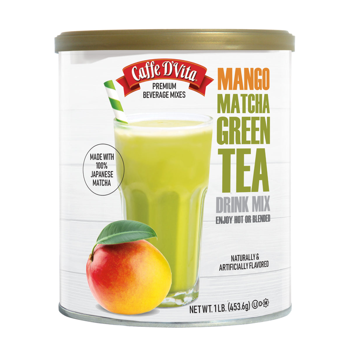 Mango Matcha Green Tea Drink Mix- Case of 6 - 1 lb. cans (16 oz.) - Foodservice